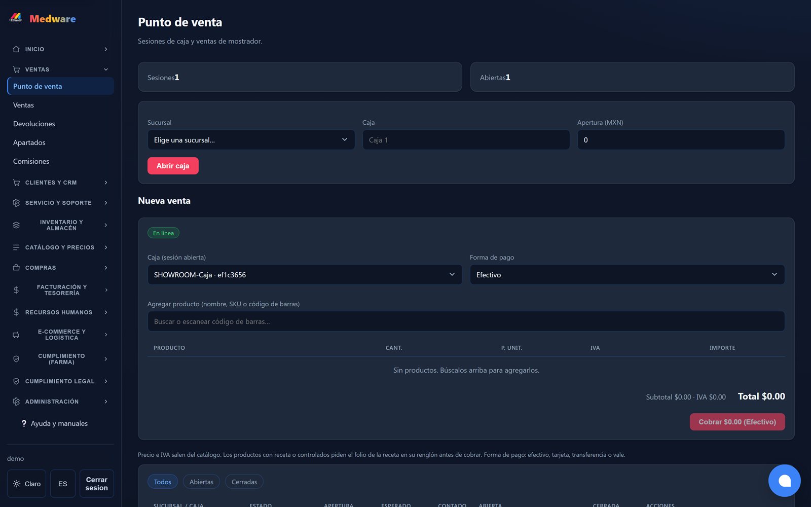 Punto de venta de Medware ERP para farmacias en CDMX