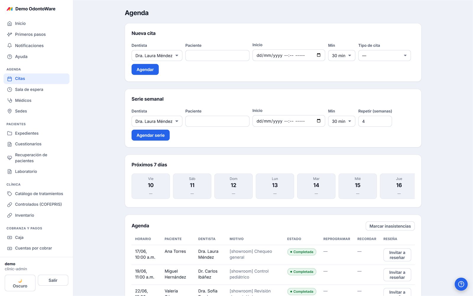 Agenda multi-sillón de OdontoWare, software para dentistas en Puebla